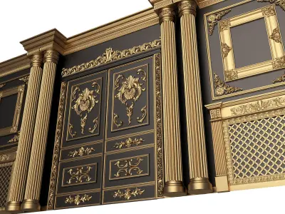 Boiserie Classic Wall with Mouldings 012 Black Low-poly 3D model