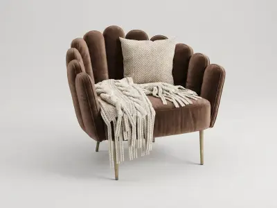 Luxury Art Deco Shell Chair Velvet and Gold Legs 3D model