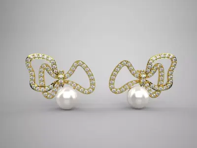 Diamond and pearl STL earrings bow tie design model pe0013 3D print model