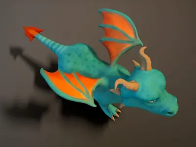 Cartoon young dragon Low-poly 3D model