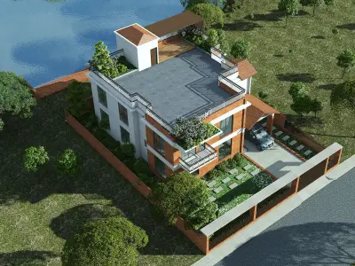 Modern Duplex Exterior Design 3D model