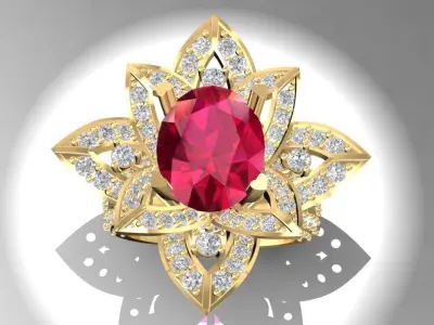 Luxury Flower Diamond Ring for Women 3D Model 1588 3D print model