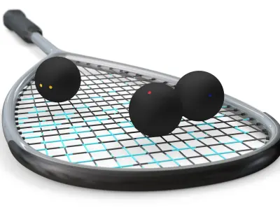 Squash set paddle and balls 3D model