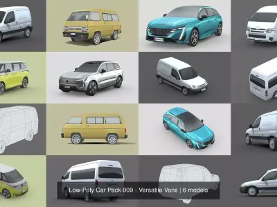 Low-Poly Car Pack 009 - Versatile Vans