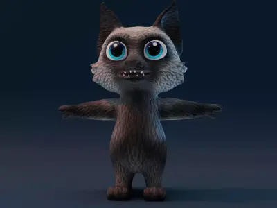 Cartoon Silver Fox Rigged 3D Model Low-poly 3D model