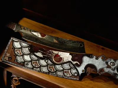 Asian Fantasy Sword with Ornaments Low-poly 3D model