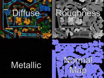 Floral Stained Glass Art model pack Low-poly 3D model