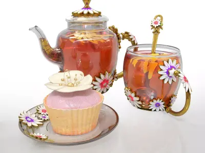 Handmade tea set 3D model