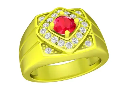 Luxury Square Halo Gemstone Ring for Men 5162 3D print model