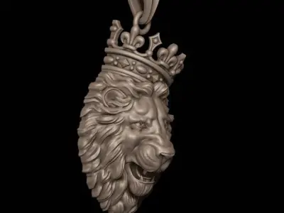 Lion pendant with crown v3 003 3D print model