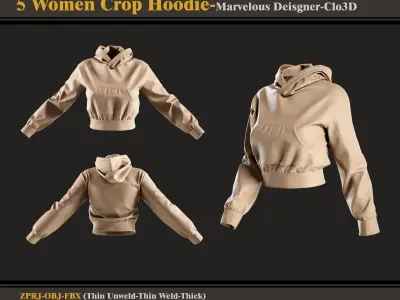 5 Women Crop Hoodie -MD-Clo3D -ZPRJ - FBX - OBJ 3D model