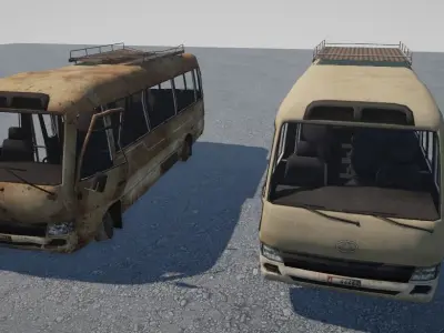 Bus With Interior and Destroyed Version Low-poly 3D model