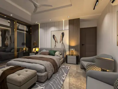 Modern Luxury Bedroom Interior Contemporary Design 3D Render 3D model