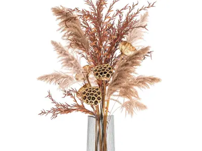 Bouquet of dried flowers in a glass vase 157 3D model
