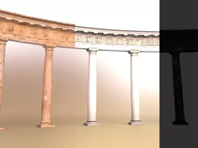 Modular Curved Colonnade Scan with LODs Low-poly 3D model