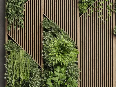 Vertical Wall Garden With Wooden frame Low-poly 3D model