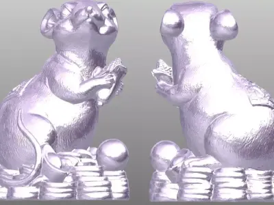 Mouse two silver statues of rat Low-poly 3D model