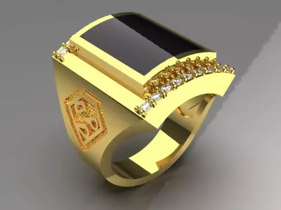 Man yellow gold ring with onyx stone model mr0230 3D print model