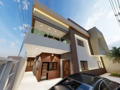 Home modern house on street Low-poly 3D model