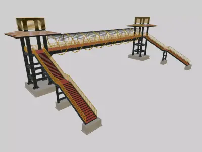 Steel Pedestrian Bridge-Straight Stair-Tower Column Type-27 3D model