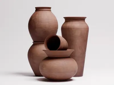 Terracotta Pots 01 Low-poly 3D model