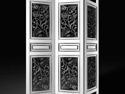 Folding Screen with Decorative Carving 3D model