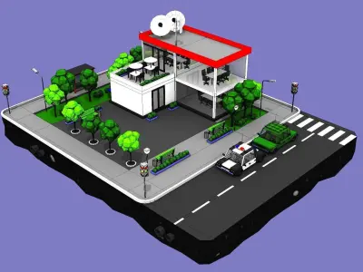 Police Station Block from Cartoon Low Poly City Low-poly 3D model