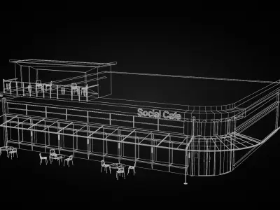 3D Cafe Building Low-poly 3D model