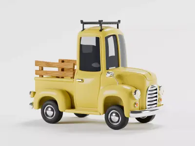 Cartoon Vintage Pickup Truck Low-poly 3D model