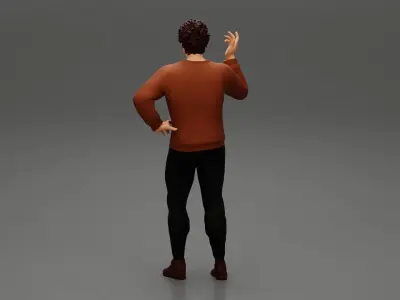 Strong man wearing shirt and pants with curly hair 3D print model