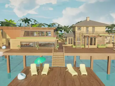  Tropical Beach Resort House 3D model