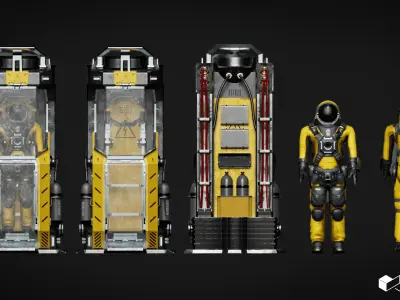  Sci-Fi Space Engineer with Containment Unit Low-poly 3D model