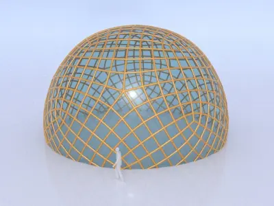 Geodesic dome like enclosed structure with glass panels 3D model