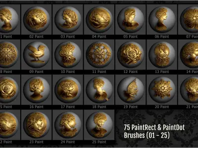 Romantic Era Ornaments Maker 300 ZBrush brushes and 75 alphas Texture