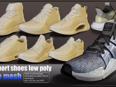 20 sport shoes base meshes Low-poly 3D model