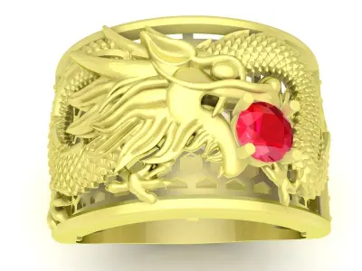 Luxury Chinese Dragon Men Ring with Gemstone  3745 3D print model