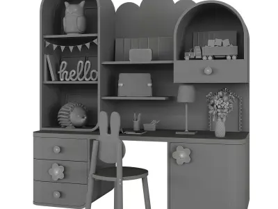 Childrens furniture with toys and decor 02 3D model
