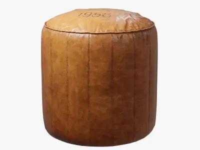 Pouf rond en cuir marron Leather Low-poly 3D model
