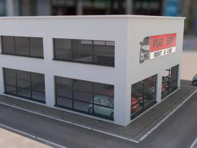 Fiat 500 car rental building Low-poly 3D model