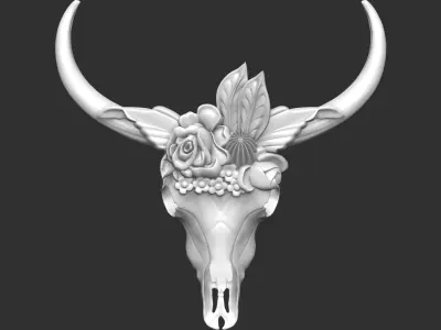 Cow Skull with flower - only 3D print model