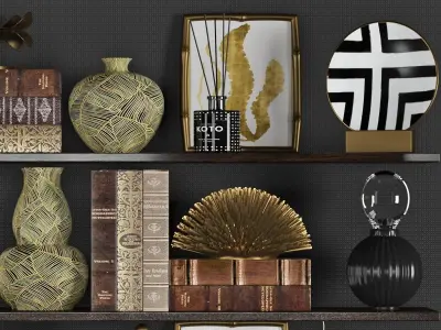 Decoration set 5 living room shelf 3D model