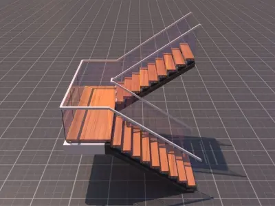 Modern U Staris 3D Model Low-poly 3D model