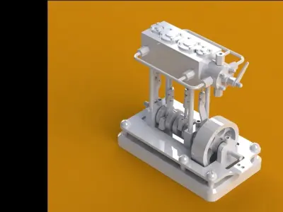 solidworks 2 cylinder vertical marine type steam engine assembly 3D model