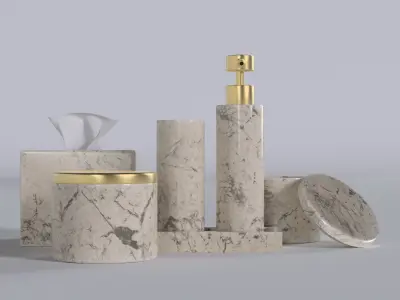 Elegant Marble Bathroom Accessories Set - 4K Textures 3D model Free 3D model
