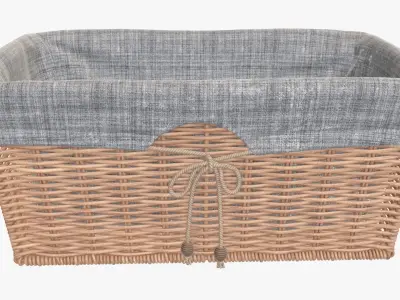 Wicker basket rectangular with fabric light brown 3D model