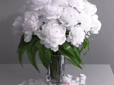 Giant white peonies hall glass vase  3D model