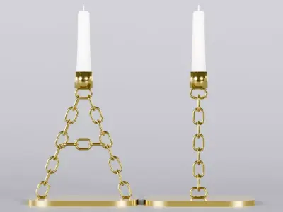 Alphabet AI Chain Gold Candleholder 3D Model True 4K PBR Render Low-poly 3D model