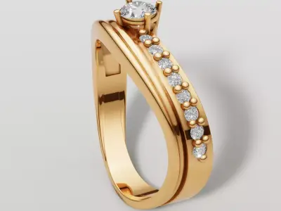 Modern ring with diamonds Free 3D print model