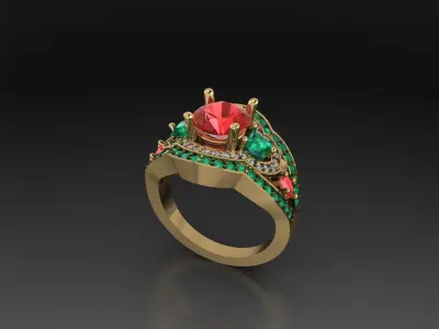 Ruby emerald luxury ring 3D print model