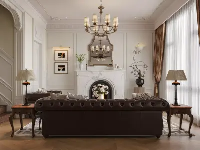 Luxury living room dining room interior scenes 05 3D model